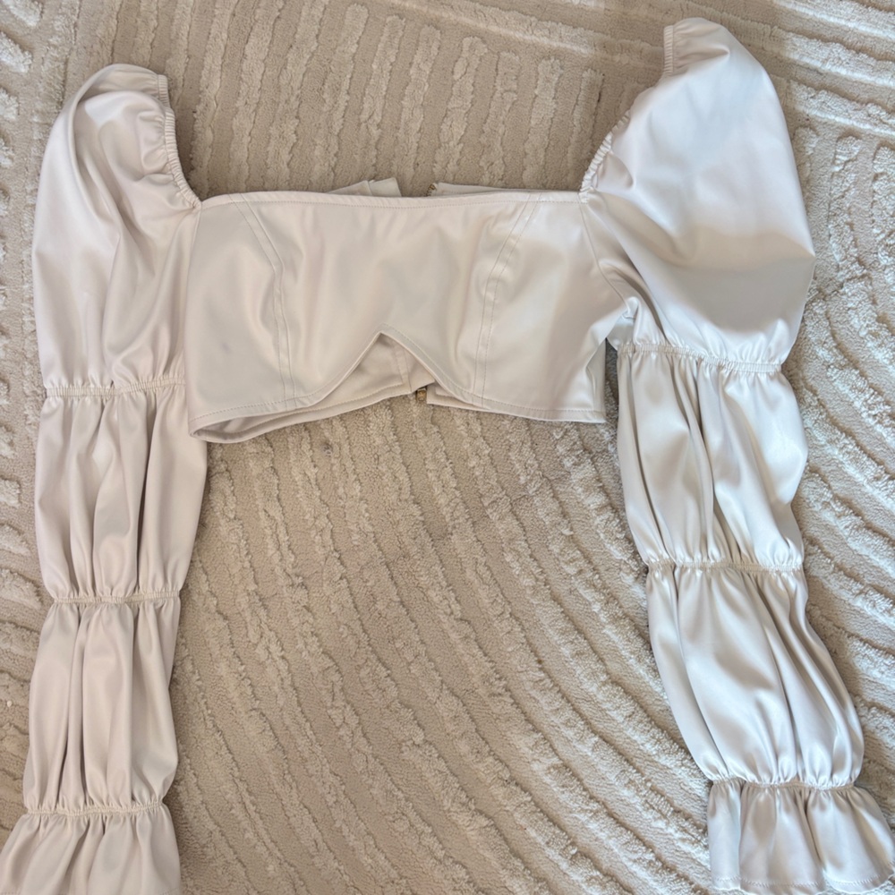SHEIN Elegant White Ruched Sleeve Top